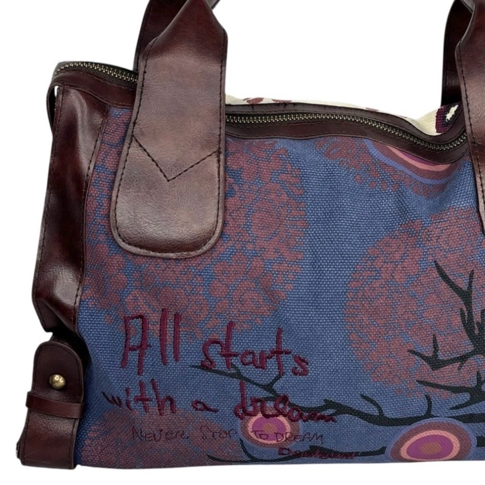 Desigual Embroidered Floral Pattern Faux Leather Trim Double Handle Shoulder Bag - Picture 6 of 14
